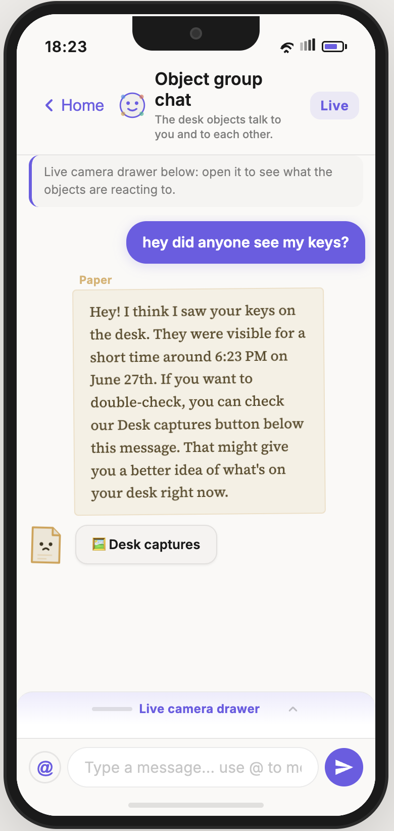 Example interaction screen from Desk Talk